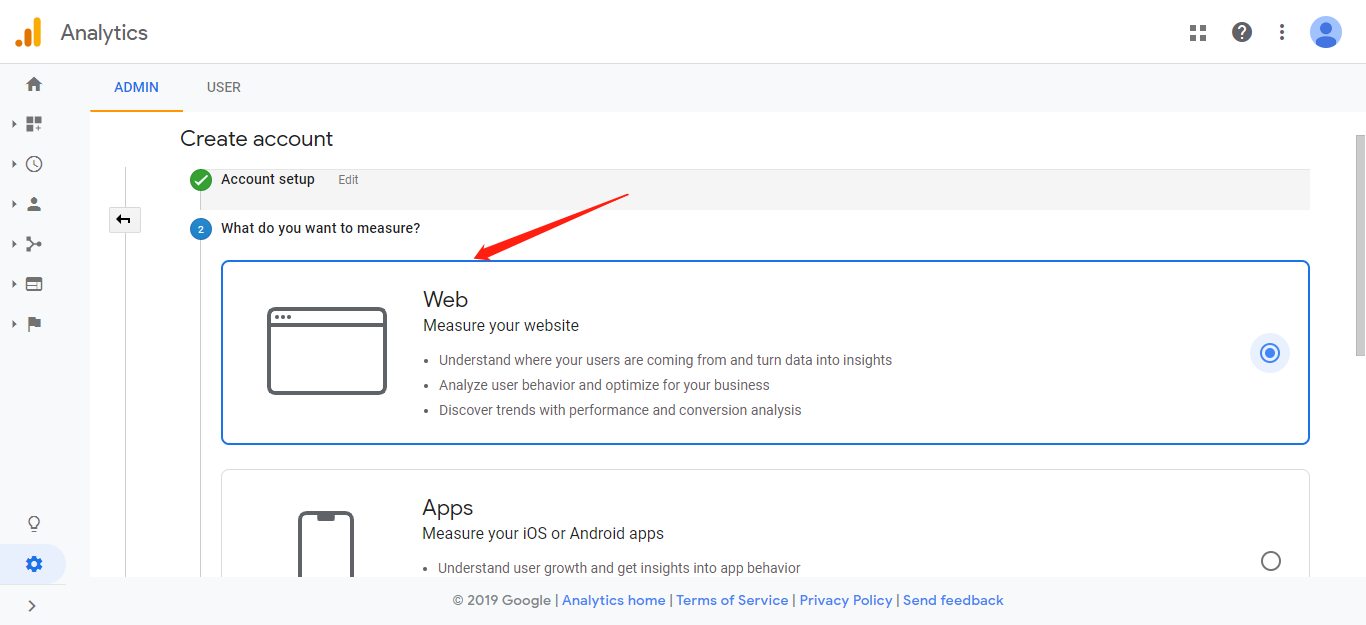 Chọn trang web hoặc ứng dụng hoặc cả hai, tùy thuộc vào nhu cầu của bạn (Mặc định sẽ chọn cho trang web).