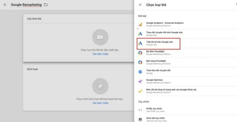 Cài đặt thẻ Google Remarketing qua Google Tag Manager