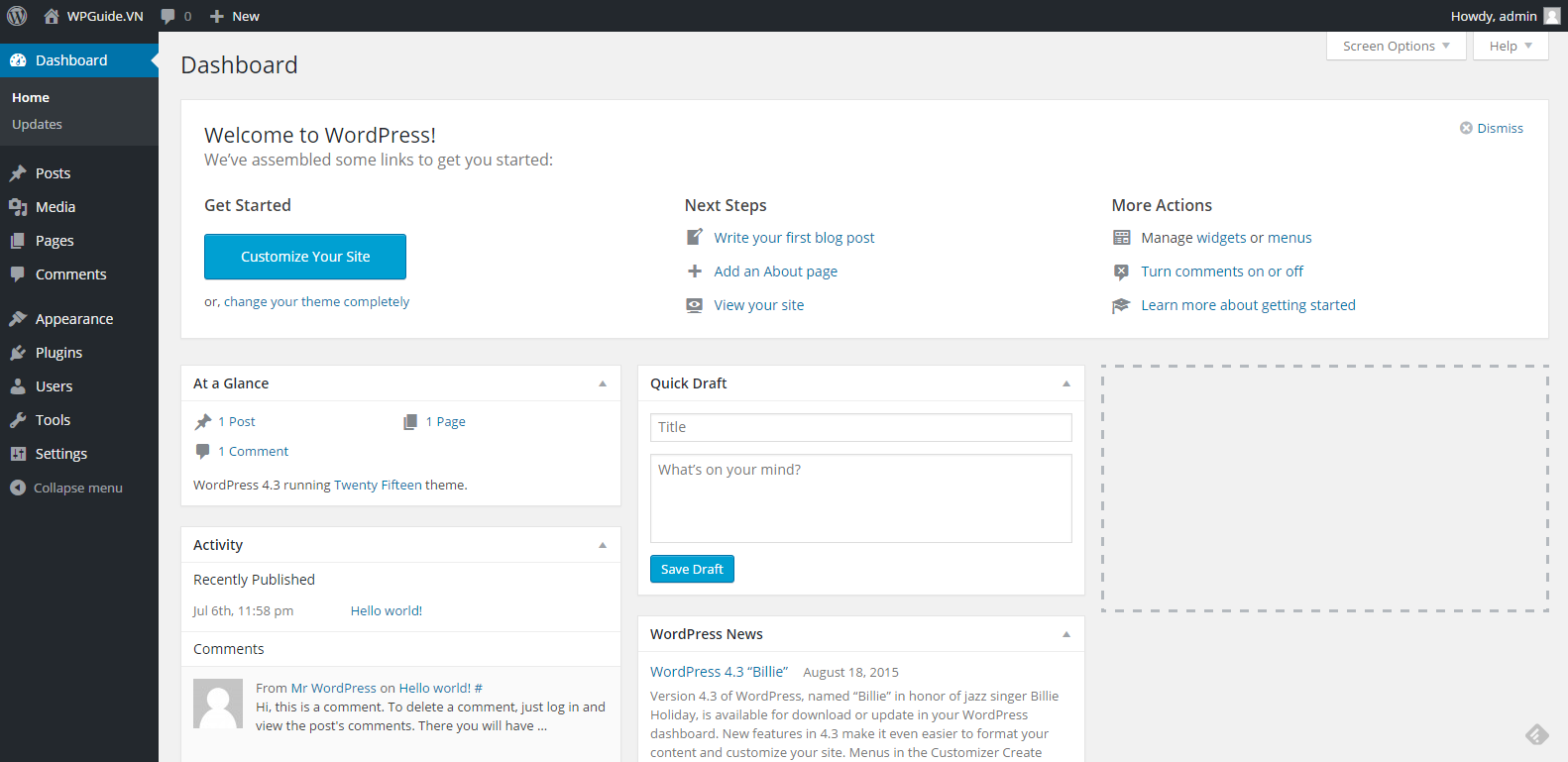 trang quản trị wordpress
