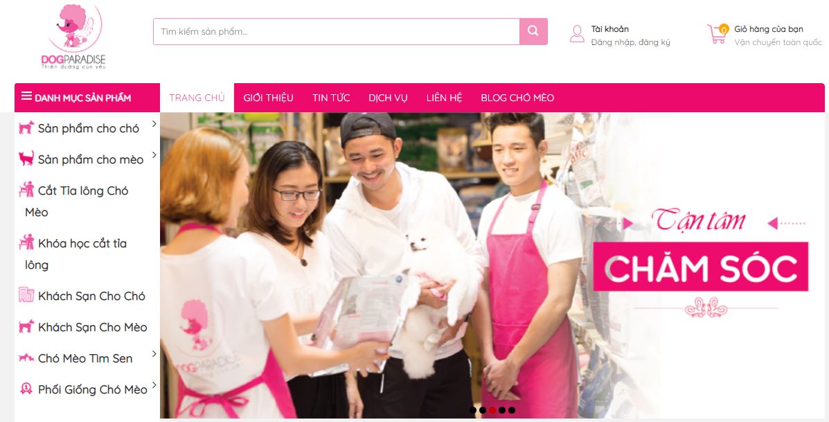 Mẫu website bán hàng sản phẩm thú cưng giống dogparadise