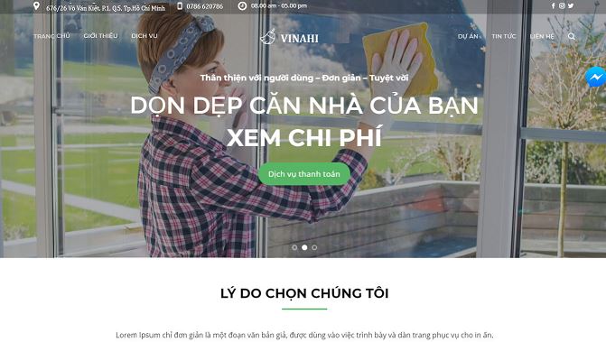 Giao diện Mẫu website dịch vụ vệ sinh giúp việc nhà - DN02