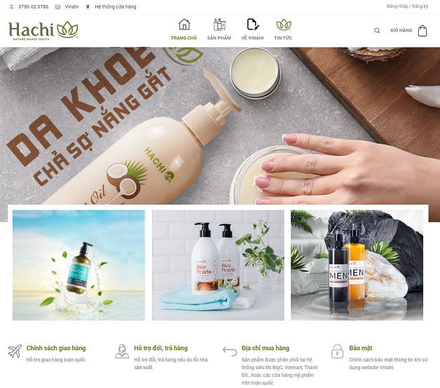 Mẫu website sản phẩm chăm sóc da và tóc - BH24