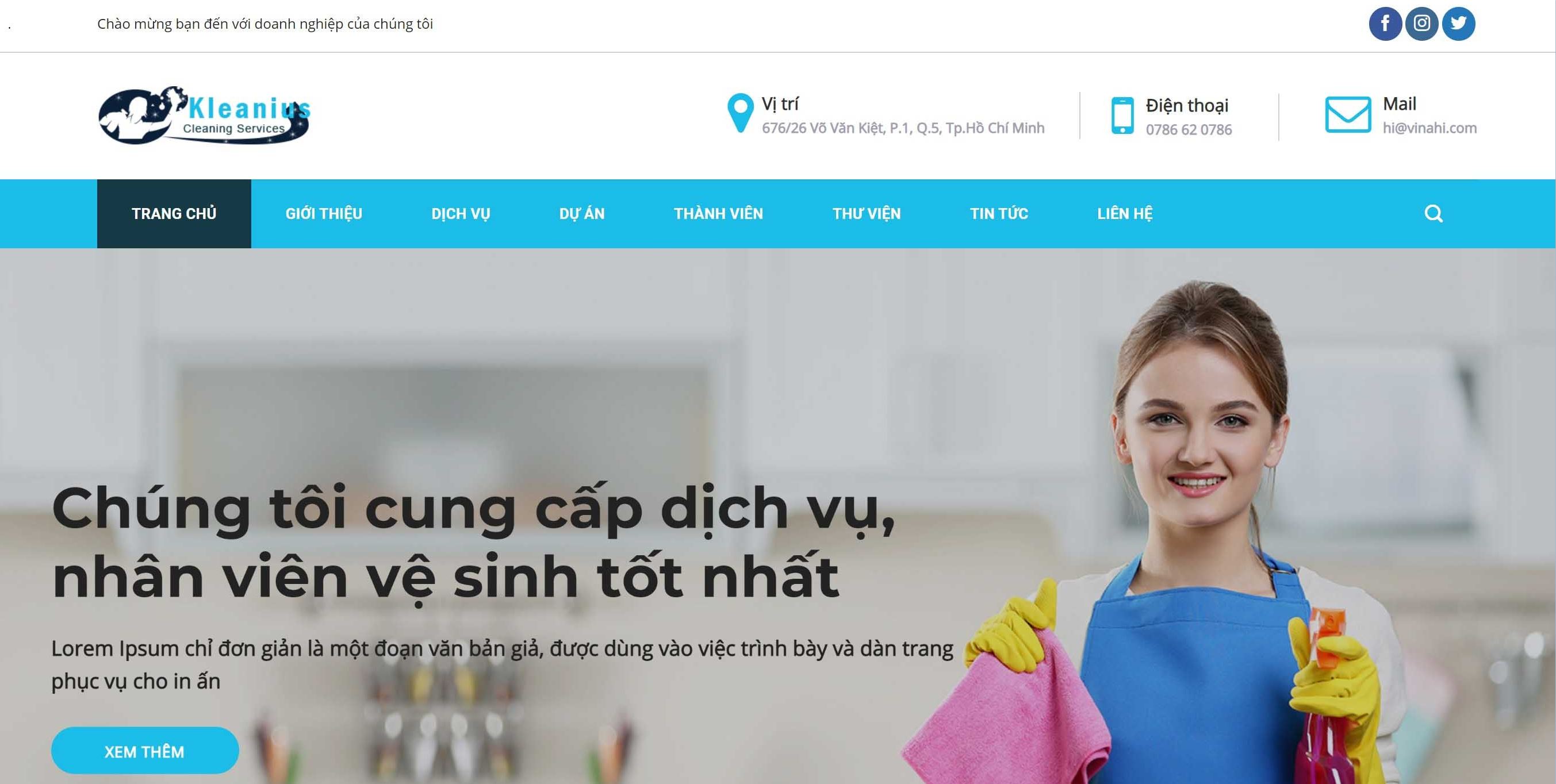 Mẫu website dịch vụ vệ sinh giúp việc nhà - DN07